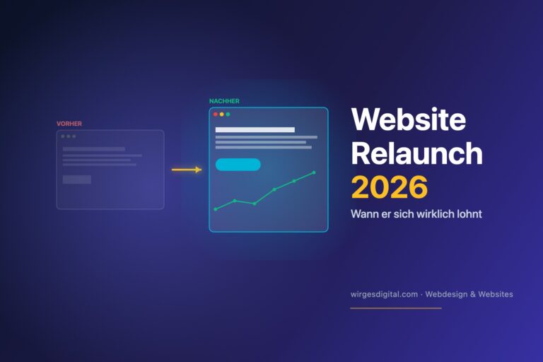 Website Relaunch 2026 – Vergleich alte und neue Website mit Wachstumskurve im Wirges-Brand