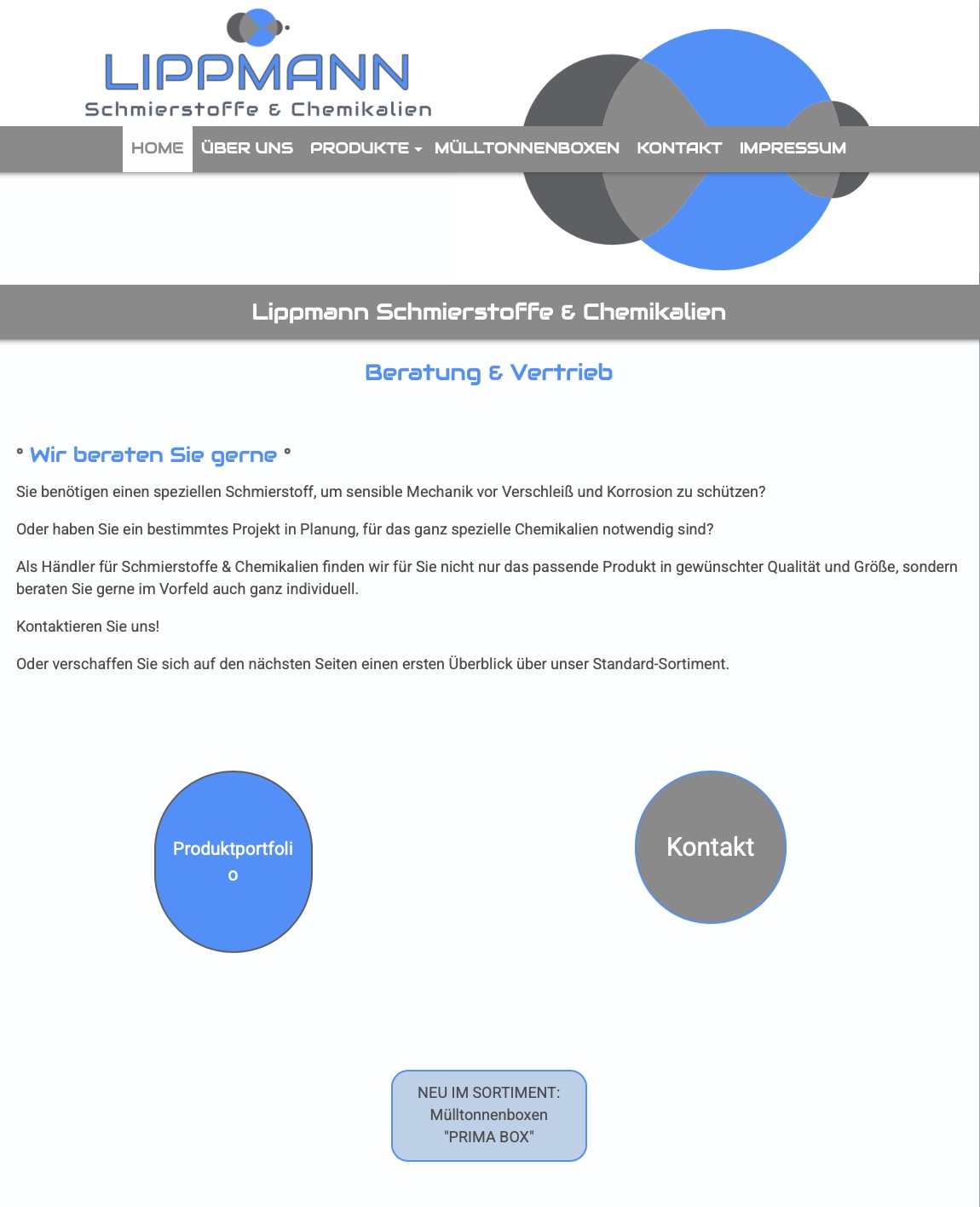 Alte Website von Lippmann Schmierstoffe vor dem Relaunch