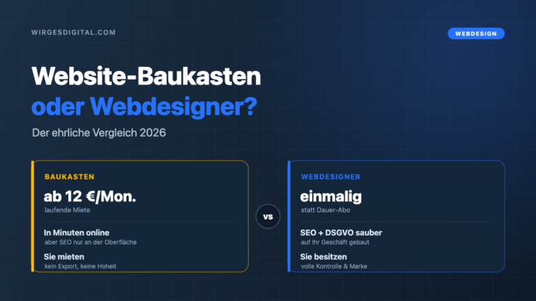 Website-Baukasten oder Webdesigner – Gegenüberstellung von Kosten und Kontrolle 2026