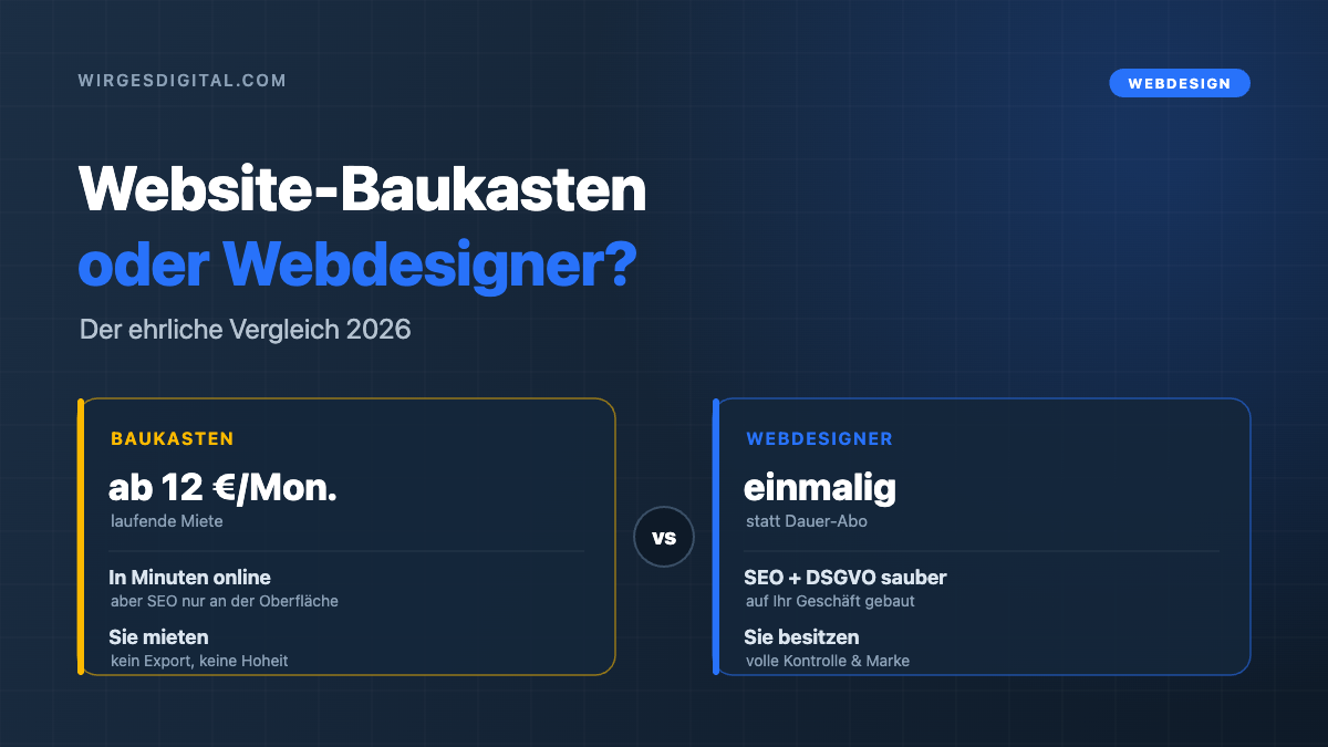 Website Baukasten oder Webdesigner 2026? Wix, KI-Baukästen & Co. ehrlich verglichen